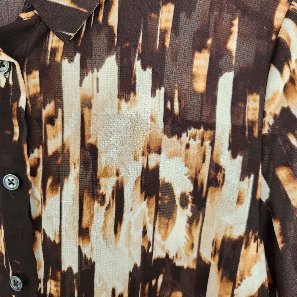 Derek Lam Long Sleeve Print Button Front Top - Picture 3 of 6